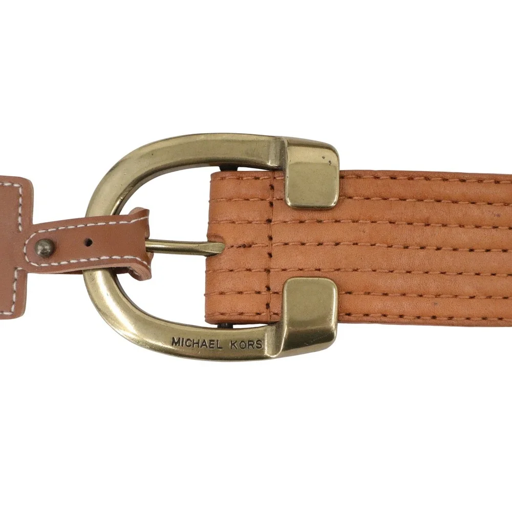 NWT Michael Kors Tan Genuine Leather Belt Brass Buckle Stitched Size L